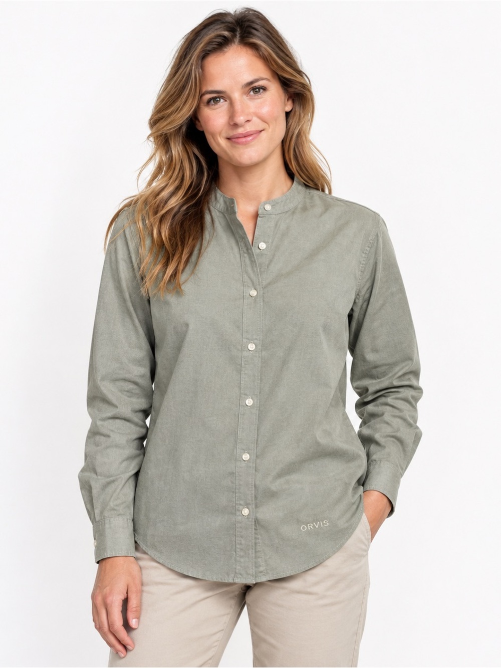 Orvis Women’s Button Up Shirt Size 10 Sage Green Cotton Wrinkle Free Outdoor